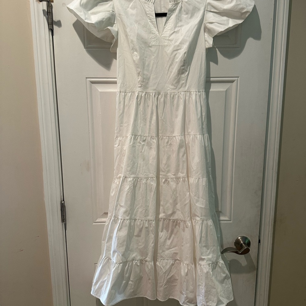 Chicwish White Ruffled Maxi Dress with Puff Sleeves Size XS